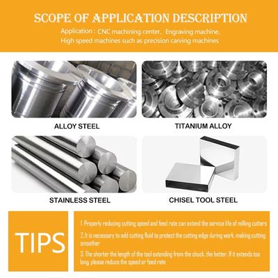 35° kąt spiralny 0,6um Wielkość ziarna 1-12mm średnica cięcia Tungstanu węglowodorkowy końcowy młyn do obróbki CNC